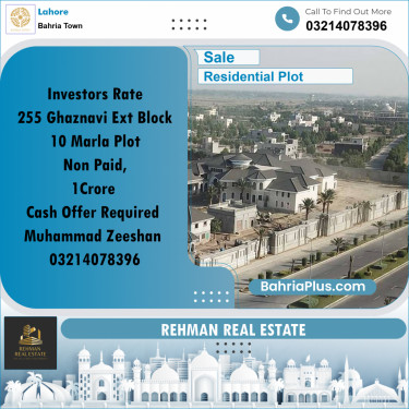 10 Marla Residential Plot for Sale in Bahria Town, Lahore - (BP-304077)