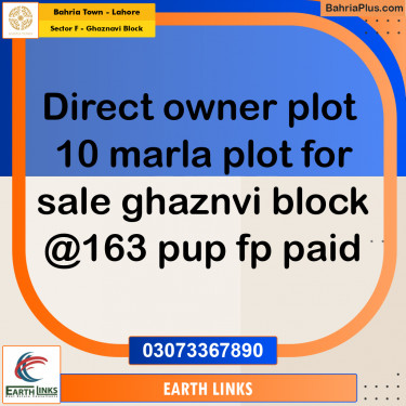 10 Marla Residential Plot for Sale in Sector F - Ghaznavi Block -  Bahria Town, Lahore - (BP-304149)