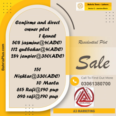 20 Kanal Residential Plot for Sale in Sector C - Jasmine Block -  Bahria Town, Lahore - (BP-304162)