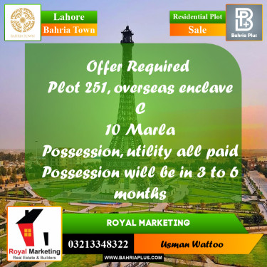 Residential Plot for Sale in Bahria Town, Lahore - (BP-304193)