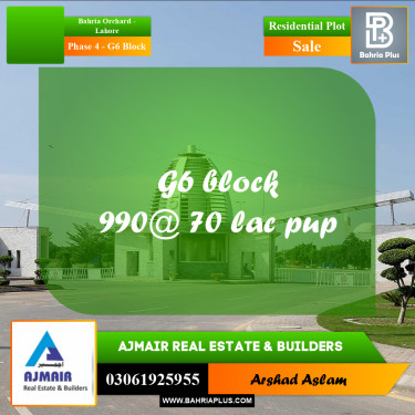 Residential Plot for Sale in Phase 4 - G6 Block -  Bahria Orchard, Lahore - (BP-304260)