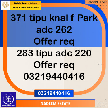Residential Plot for Sale in Sector F - Tipu Sultan Block -  Bahria Town, Lahore - (BP-304328)