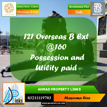 10 Marla Residential Plot for Sale in Overseas B Ext -  Bahria Town, Lahore - (BP-304329)