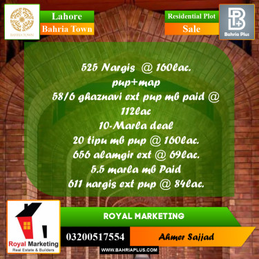 Residential Plot for Sale in Bahria Town, Lahore - (BP-304350)