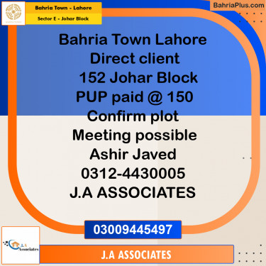 10 Marla Residential Plot for Sale in Sector E - Johar Block -  Bahria Town, Lahore - (BP-304366)