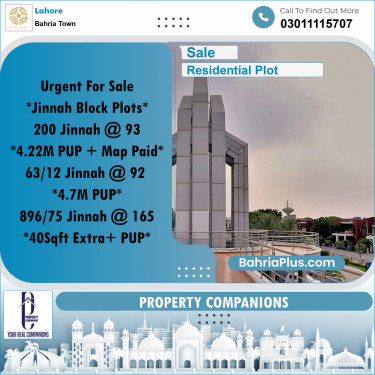 Residential Plot for Sale in Bahria Town, Lahore - (BP-304385)