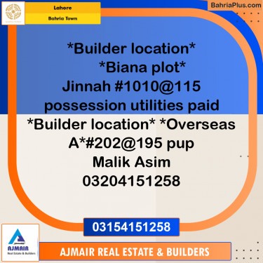 Residential Plot for Sale in Bahria Town, Lahore - (BP-304394)