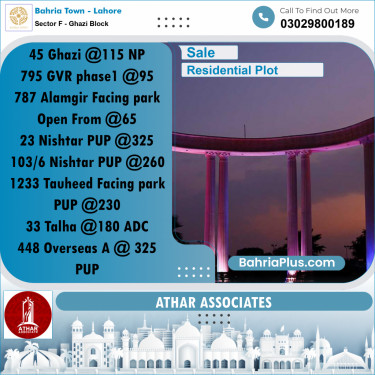 10 Marla Residential Plot for Sale in Sector F - Ghazi Block -  Bahria Town, Lahore - (BP-304400)