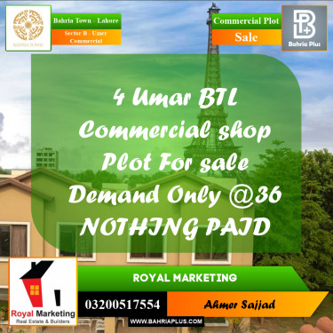 Commercial Plot for Sale in Sector B - Umer Commercial -  Bahria Town, Lahore - (BP-304401)