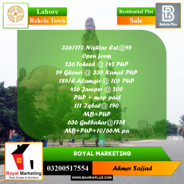 Residential Plot for Sale in Bahria Town, Lahore - (BP-304457)