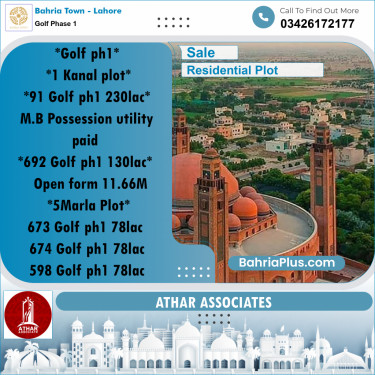 1 Kanal Residential Plot for Sale in Golf Phase 1 -  Bahria Town, Lahore - (BP-304479)