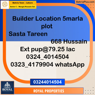 Residential Plot for Sale in Sector C - Nargis/Hussain Ext. -  Bahria Town, Lahore - (BP-304503)