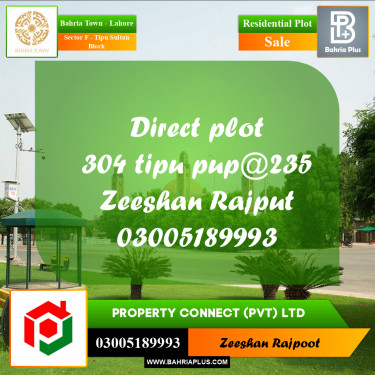 Residential Plot for Sale in Sector F - Tipu Sultan Block -  Bahria Town, Lahore - (BP-304644)