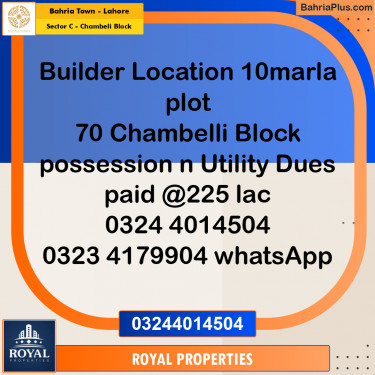 Residential Plot for Sale in Sector C - Chambeli Block -  Bahria Town, Lahore - (BP-304647)