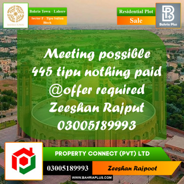 Residential Plot for Sale in Sector F - Tipu Sultan Block -  Bahria Town, Lahore - (BP-304649)