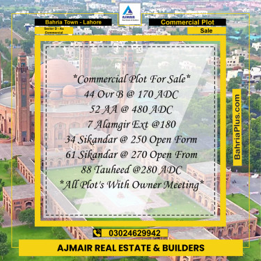 5 Marla Commercial Plot for Sale in Sector D - AA Commercial -  Bahria Town, Lahore - (BP-304674)