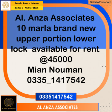 10 Marla Residential House for Rent in Sector E - Nishtar Block -  Bahria Town, Lahore - (BP-304683)