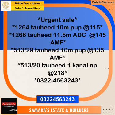 10 Marla Residential Plot for Sale in Sector F - Tauheed Block -  Bahria Town, Lahore - (BP-304729)