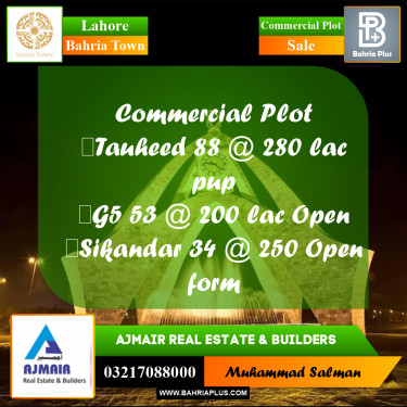5 Marla Commercial Plot for Sale in Bahria Town, Lahore - (BP-304787)