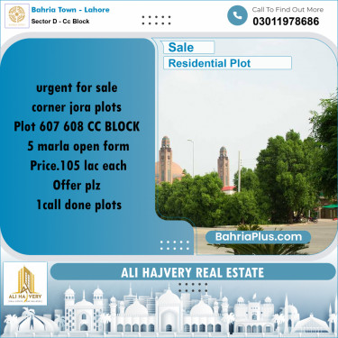 5 Marla Residential Plot for Sale in Sector D - CC Block -  Bahria Town, Lahore - (BP-304840)
