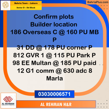 10 Marla Residential Plot for Sale in Sector D - DD Block -  Bahria Town, Lahore - (BP-304906)