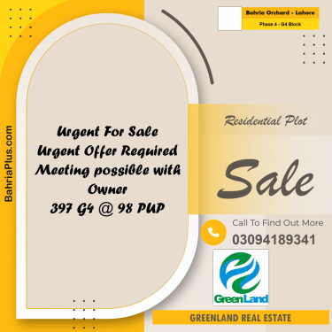 10 Marla Residential Plot for Sale in Phase 4 - G4 Block -  Bahria Orchard, Lahore - (BP-305037)