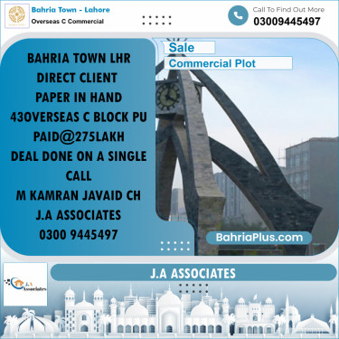 5 Marla Commercial Plot for Sale in Overseas C Commercial -  Bahria Town, Lahore - (BP-305081)