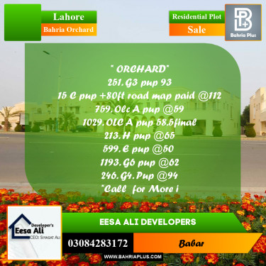 Residential Plot for Sale in Bahria Orchard, Lahore - (BP-305133)