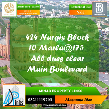 10 Marla Residential Plot for Sale in Sector C - Nargis/Hussain Block -  Bahria Town, Lahore - (BP-305191)