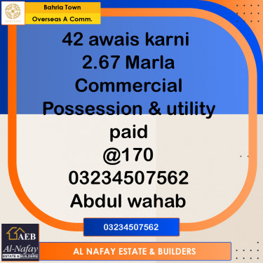2 Marla Commercial Plot for Sale in Overseas A / Awais Qarni Commercial -  Bahria Town, Lahore - (BP-305195)