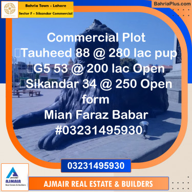 5 Marla Commercial Plot for Sale in Sector F - Sikandar Commercial -  Bahria Town, Lahore - (BP-305333)