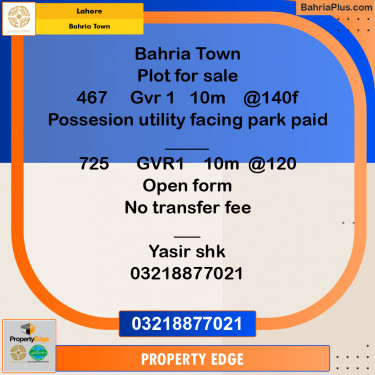 Residential Plot for Sale in Bahria Town, Lahore - (BP-305432)