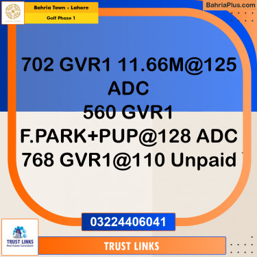 11.66 Marla Residential Plot for Sale in Golf Phase 1 -  Bahria Town, Lahore - (BP-305476)
