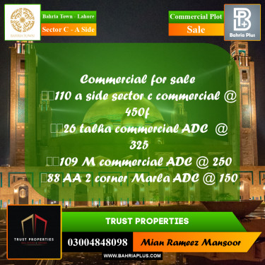 5 Marla Commercial Plot for Sale in Sector C - A Side -  Bahria Town, Lahore - (BP-305537)
