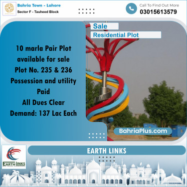 10 Marla Residential Plot for Sale in Sector F - Tauheed Block -  Bahria Town, Lahore - (BP-305545)