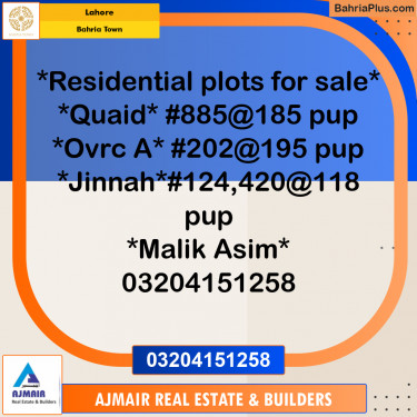Residential Plot for Sale in Bahria Town, Lahore - (BP-305581)
