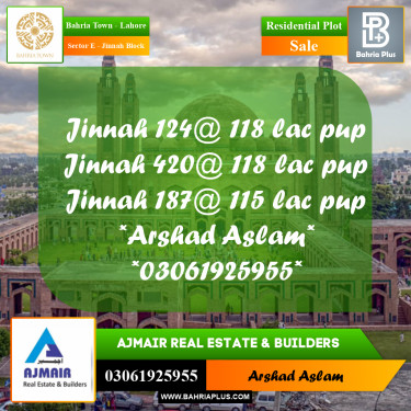 Residential Plot for Sale in Sector E - Jinnah Block -  Bahria Town, Lahore - (BP-305610)