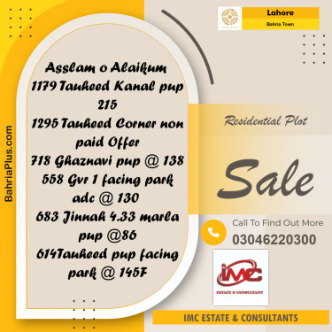 Residential Plot for Sale in Bahria Town, Lahore - (BP-305622)