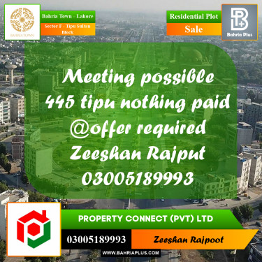 Residential Plot for Sale in Sector F - Tipu Sultan Block -  Bahria Town, Lahore - (BP-305696)
