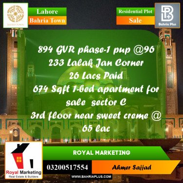 Residential Plot for Sale in Bahria Town, Lahore - (BP-305724)
