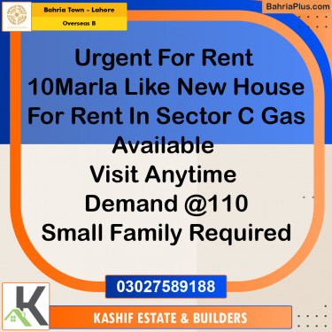 10 Marla Residential House for Rent in Overseas B -  Bahria Town, Lahore - (BP-305782)