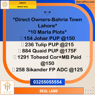 10 Marla Residential Plot for Sale in Bahria Town, Lahore - (BP-305880)