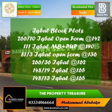 Residential Plot for Sale in Sector E - Iqbal Block -  Bahria Town, Lahore - (BP-305927)