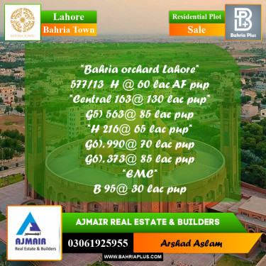 Residential Plot for Sale in Bahria Town, Lahore - (BP-305938)