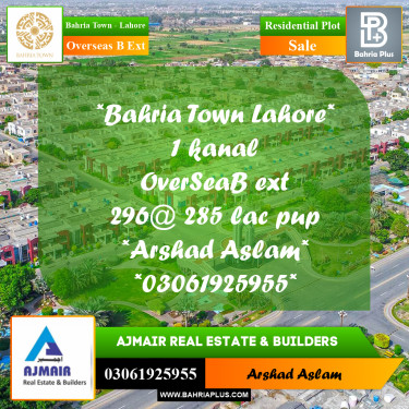 Residential Plot for Sale in Overseas B Ext -  Bahria Town, Lahore - (BP-305940)