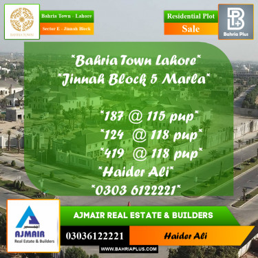 5 Marla Residential Plot for Sale in Sector E - Jinnah Block -  Bahria Town, Lahore - (BP-305942)