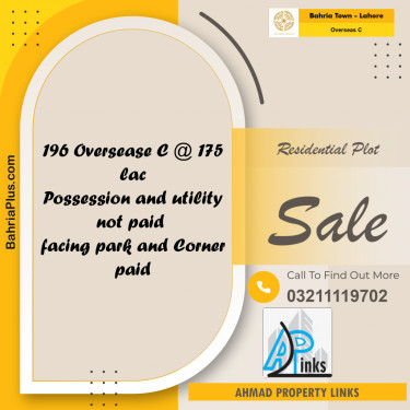 10 Marla Residential Plot for Sale in Overseas C -  Bahria Town, Lahore - (BP-305993)