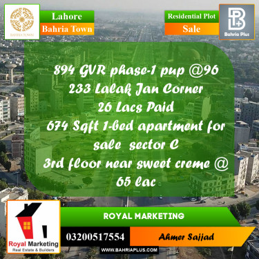 Residential Plot for Sale in Bahria Town, Lahore - (BP-306067)