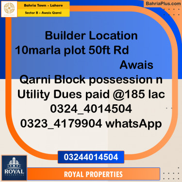 Residential Plot for Sale in Sector B - Awais Qarni -  Bahria Town, Lahore - (BP-306245)