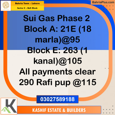 5 Marla Residential Plot for Sale in Sector E - Rafi Block -  Bahria Town, Lahore - (BP-306299)